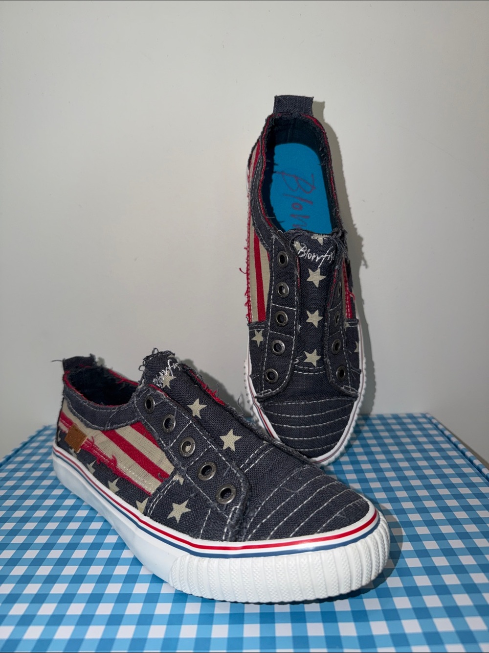 Blowfish Navy Slip-On Sneakers with Red & White Star-Striped Accents